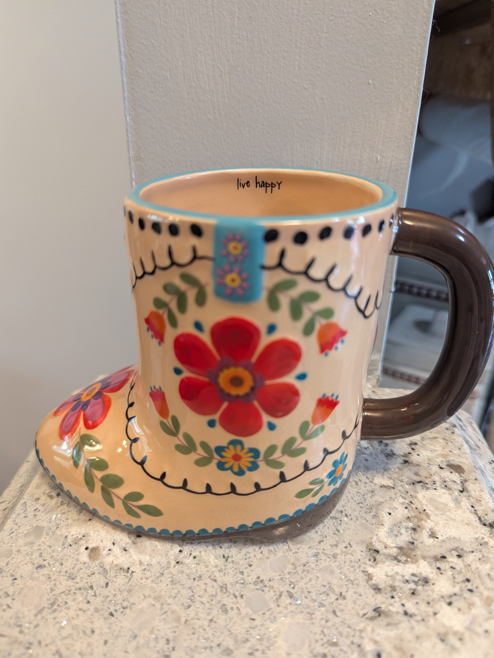 Natural Life "Betty the Boot" Folk Art Coffee Ceramic 16 oz Mug